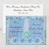 Urse Graduation Invitations Feminine Blue Kaart (Voorkant / Achterkant)