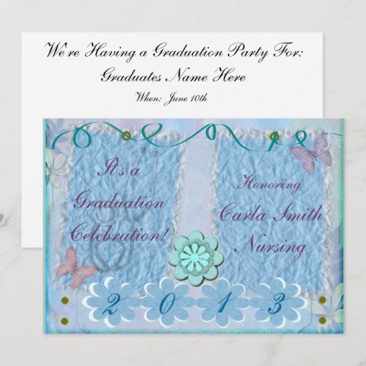 Urse Graduation Invitations Feminine Blue Kaart (Voorkant / Achterkant)