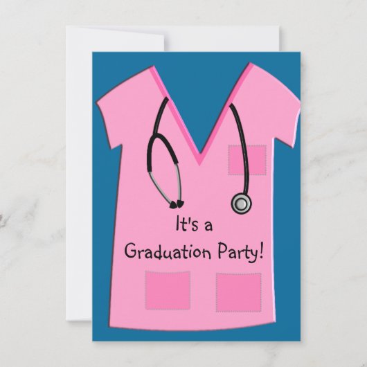 Urse Graduation Invitations Pink Scrub Top Kaart (Voorkant)