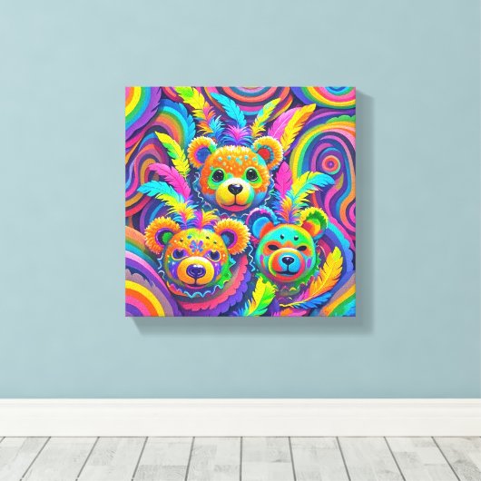 Ursinhos com máscara para o carnaval  canvas afdruk (Insitu (Houten vloer))