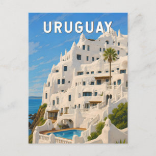 Uruguay Casapueblo Illustratie Reis Kunst Vintage Briefkaart