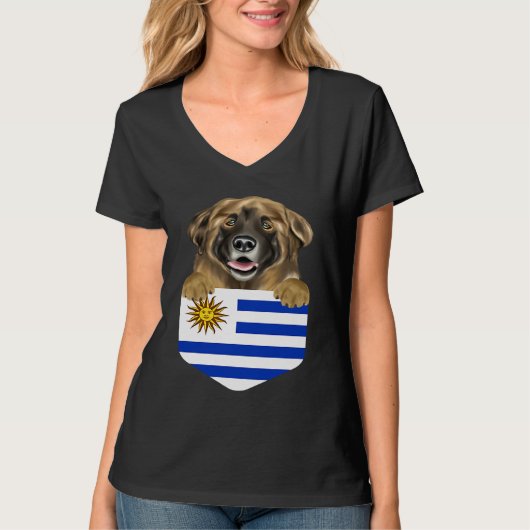 Uruguay Flag Leonberger Dog In Pocket T-shirt (Voorkant)