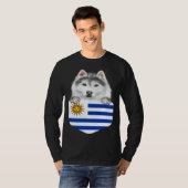 Uruguay Flag Siberian Husky Dog In Pocket T-shirt (Voorkant volledig)