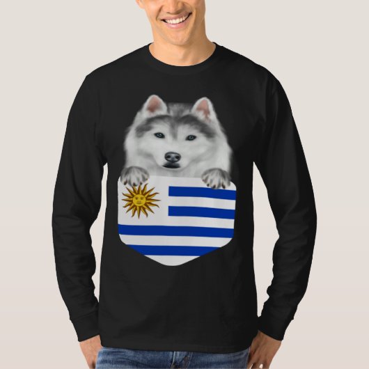 Uruguay Flag Siberian Husky Dog In Pocket T-shirt (Voorkant)