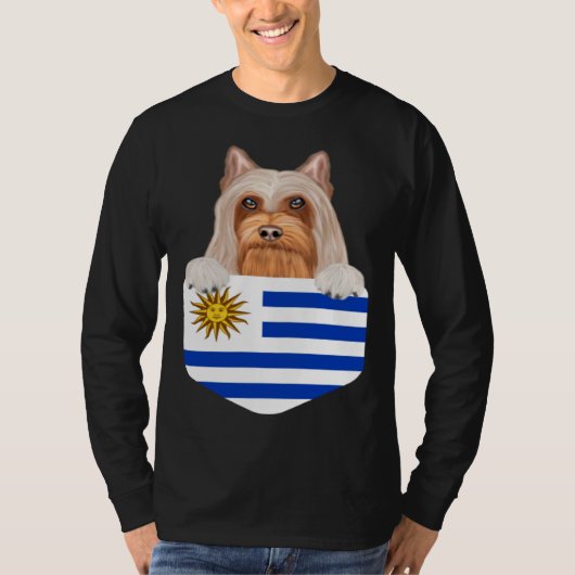 Uruguay Flag Silky Terrier Dog In Pocket T-shirt (Voorkant)