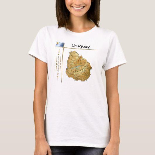 Uruguay Kaart + Vlag + Titel T-Shirt (Voorkant)