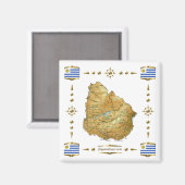 Uruguay-kaart + Vlaggen Magnet (Voorkant / Achterkant)