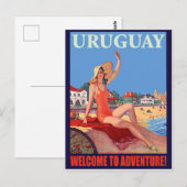 Uruguay, meisje op het strand, oud reizen briefkaart (Voorkant / Achterkant)