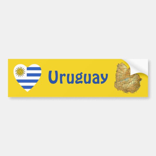 Uruguay Vlag Hart + Landkaart Bumpersticker (Voorkant)