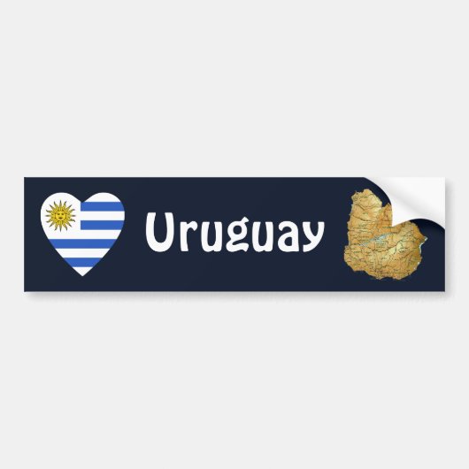Uruguay Vlag Hart + Landkaart Bumpersticker (Voorkant)