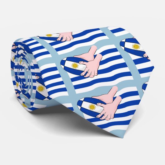 Uruguay Vlag met Cartoon rugbybal Stropdas (Opgerold)