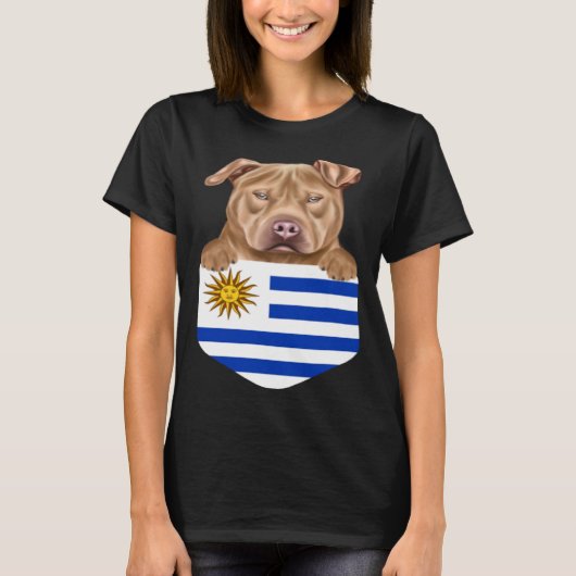 Uruguay Vlag VS Staffordshire Terriër Hond in Pock T-shirt (Voorkant)