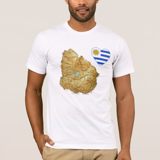 Uruguay-vlaggenhart en -kaart T-shirt (Voorkant)
