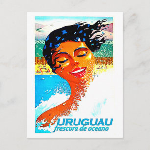 Uruguay, zwemmende vrouw in water, illustratie briefkaart