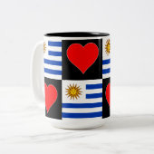 Uruguayaanse vlag: Heart Pattern Fun Patriotic Uru Tweekleurige Koffiemok (Voorkant links)