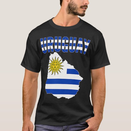 Uruguayaanse vlag op de landkaart van Uruguay T-shirt (Voorkant)