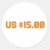 us $ 15 ronde sticker (Voorkant)
