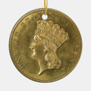 "US  1854, Ornament met drie dollar"