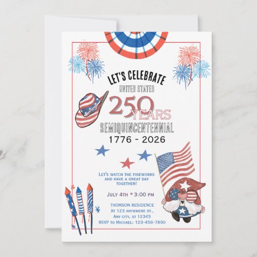 US 250 jaar Jubileum Fun Waterverf Kaart (Voorkant)