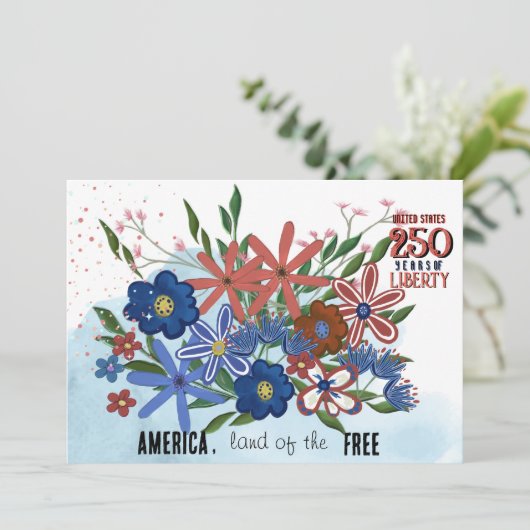 US 250 jaar Liberty Floral Semiquincentennial Kaart (Staand voorkant)