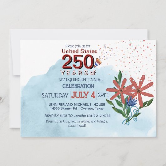 US 250 jaar Liberty Floral Semiquincentennial Kaart (Achterkant)