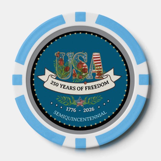 US 250 Years of Freedom Light Blue & Navy  Poker Chips (Voorkant)
