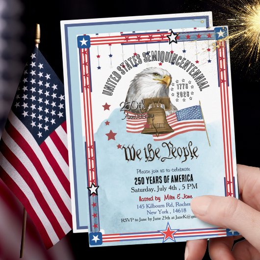 US 250th Anniversary Liberty Bell Eagle Invitation Kaart