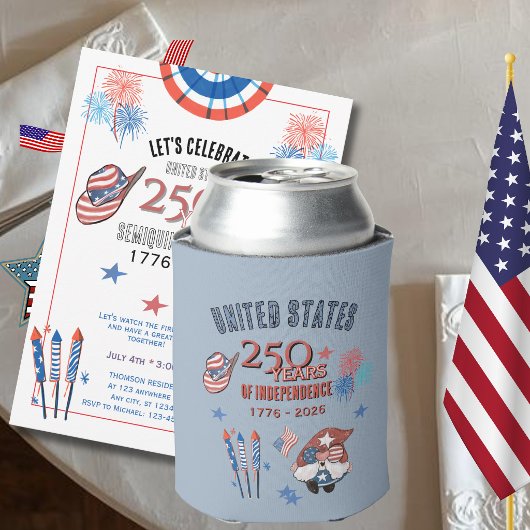 US 250th Anniversary Patriotic Gnome Can Cooler