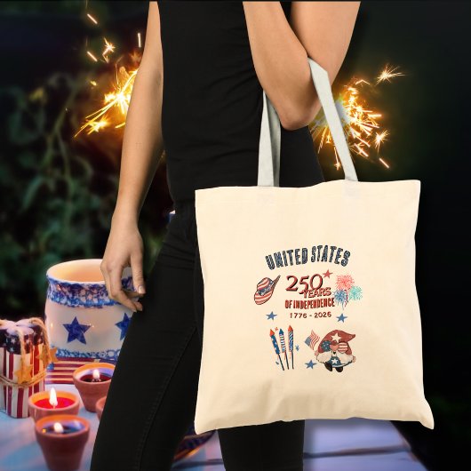US 250th Anniversary Patriotic Gnome Tote Bag 