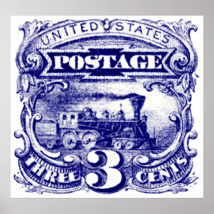 US 3 cent locomotief Postage Stamp of 1869 Poster