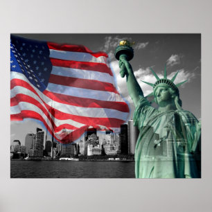 US.A.: Lady Liberty, Amerikaanse vlag, Poster