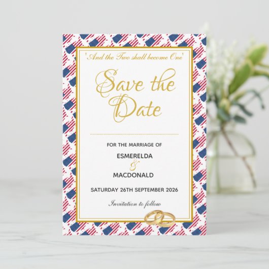 US AMERICA Custom Christelijke bruiloft Save The Date (Staand voorkant)