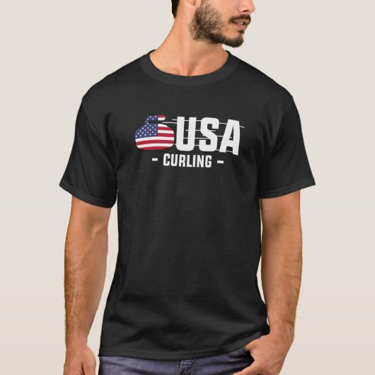 US America Flag Curling Team Curl 3 T-shirt (Voorkant)