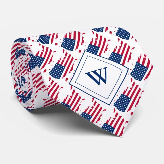 US AMERICA Flag Custom Monogram Scripts Stropdas (Opgerold)