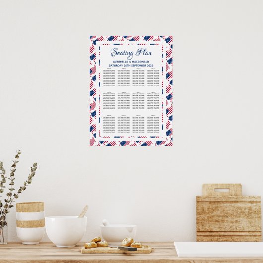 US AMERICA FLAG Custom Wedding 120 Seating Plan Poster (Keuken)