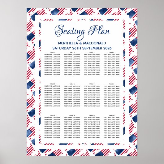 US AMERICA FLAG Custom Wedding 120 Seating Plan Poster (Voorkant)