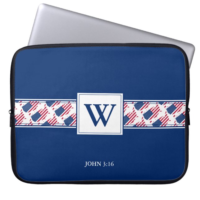 US AMERICA Monogram Christelijke bijbellaptop Laptop Sleeve (Voorkant)
