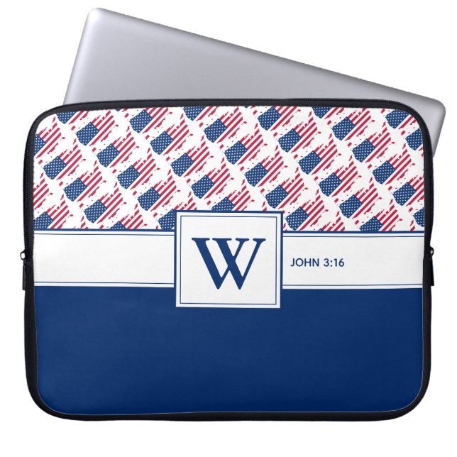 US AMERICA Monogram Christelijke-scriptlaptop Laptop Sleeve (Voorkant)