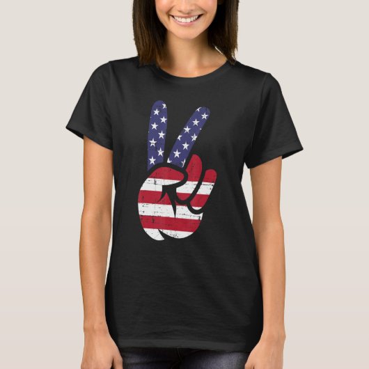 US American Flag and Patriotic Peace Sign of Hand T-shirt (Voorkant)