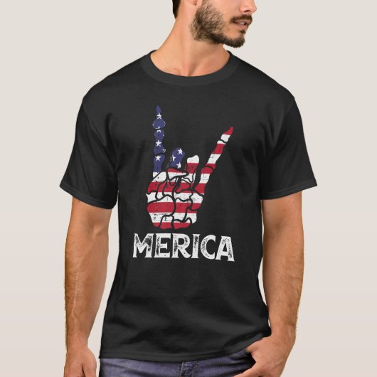 US American Flag and Patriotic Skeleton Rock Sign  T-shirt (Voorkant)