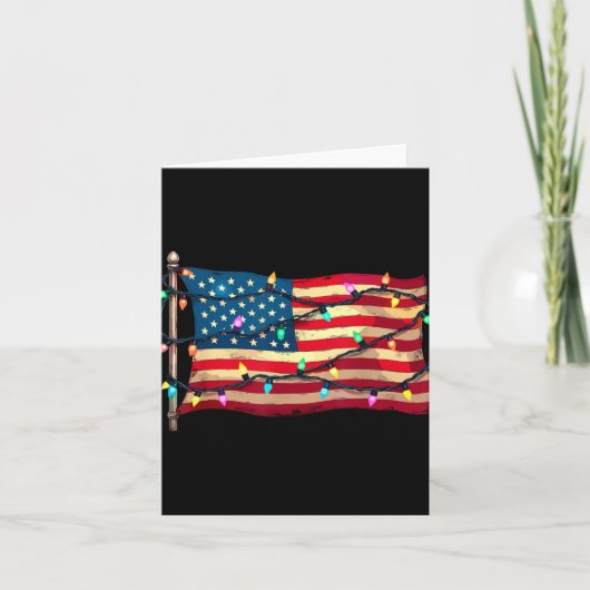 Us American Flag Christmas Lights Xmas Party Santa Kaart (Voorkant)