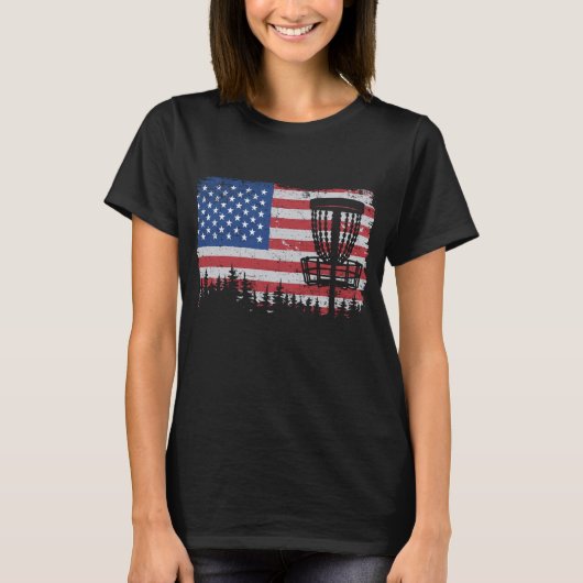 US American Flag Disk Golf Basket Frisbee T-shirt (Voorkant)