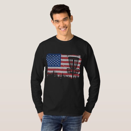 US American Flag Disk Golf Basket Frisbee  T-shirt (Voorkant volledig)
