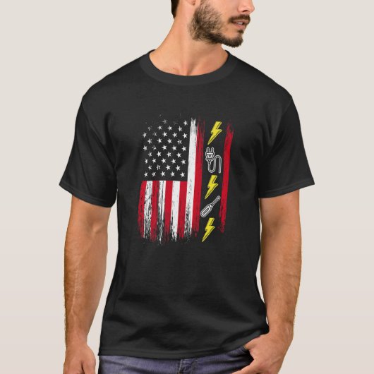 US American Flag  Electricity  Electrician Lineman T-shirt (Voorkant)