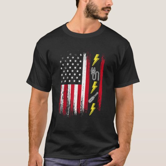 US American Flag  Electricity  Electrician Lineman T-shirt (Voorkant)