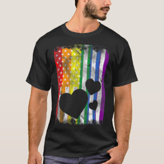 US American Flag Hearts LGBTQ Rainbow Flag Gay Pri T-shirt
