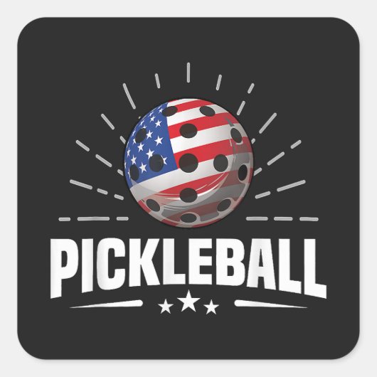 US American Flag Pickleball Player Vierkante Sticker (Voorkant)