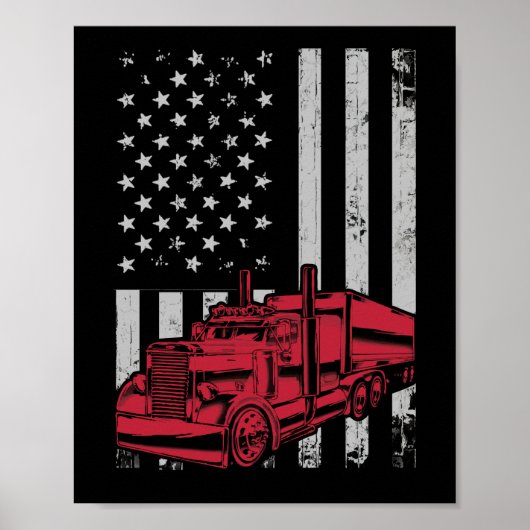 US American Flag Semi Truck Driver 18 Wheeler Poster (Voorkant)