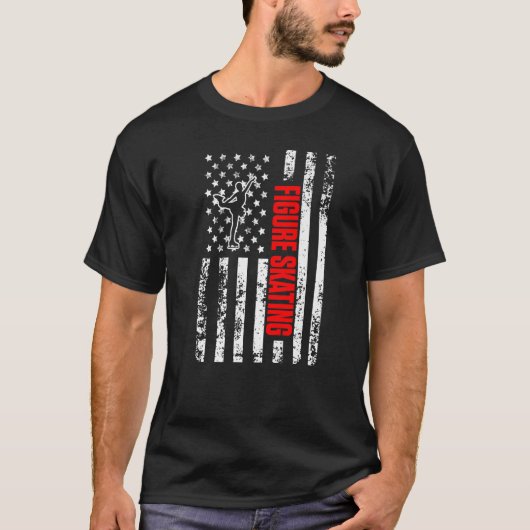 US American Flag Sports Patriotic Figuur Skating P T-shirt (Voorkant)
