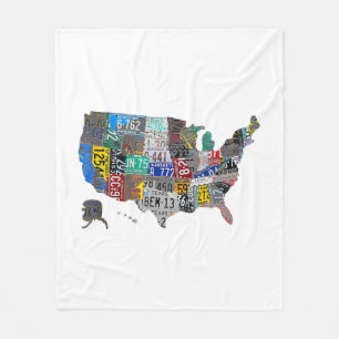 US American United States Map Flag License Bord A Fleece Deken